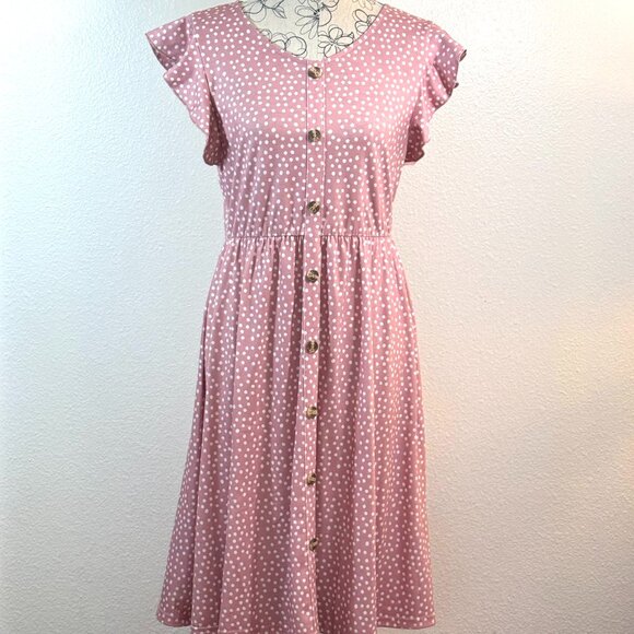 Dusty Rose Polka Dot Dress - Picture 1 of 5